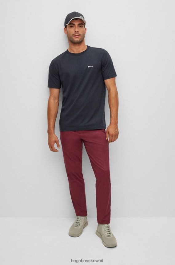 4TFNJN1755 أزرق غامق Hugo Boss تيشيرت هوغو من القطن المطاطي باللون الأزرق الداكن مع شعار متباين