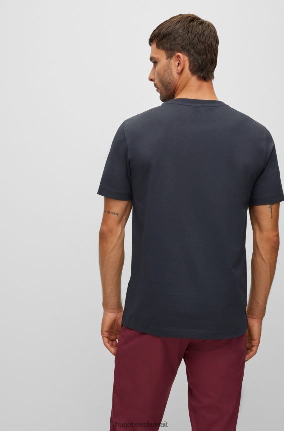 4TFNJN1755 أزرق غامق Hugo Boss تيشيرت هوغو من القطن المطاطي باللون الأزرق الداكن مع شعار متباين