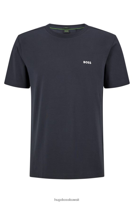 4TFNJN1755 أزرق غامق Hugo Boss تيشيرت هوغو من القطن المطاطي باللون الأزرق الداكن مع شعار متباين