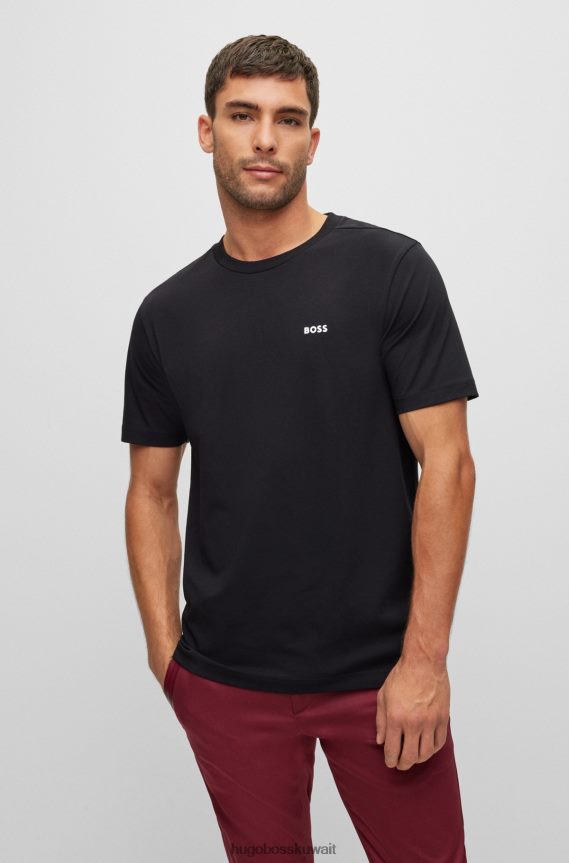4TFNJN1756 أسود Hugo Boss تيشيرت Hugo من القطن المطاطي باللون الأسود مع شعار متباين