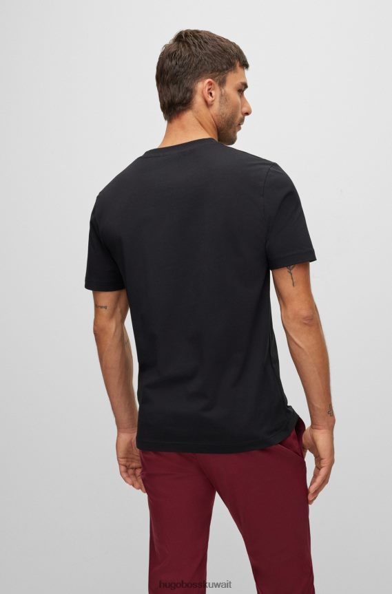 4TFNJN1756 أسود Hugo Boss تيشيرت Hugo من القطن المطاطي باللون الأسود مع شعار متباين
