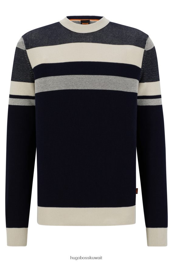 4TFNJN1758 أزرق غامق Hugo Boss سترة مخططة من مزيج القطن العضوي باللون الأزرق الداكن