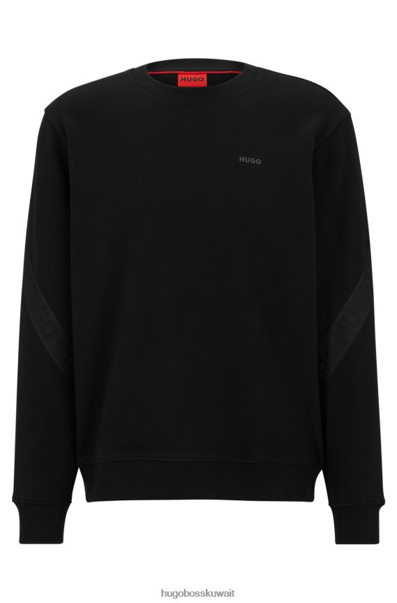 4TFNJN1760 أسود Hugo Boss سويت شيرت من القطن العضوي مع شريط شعار هوغو باللون الأسود