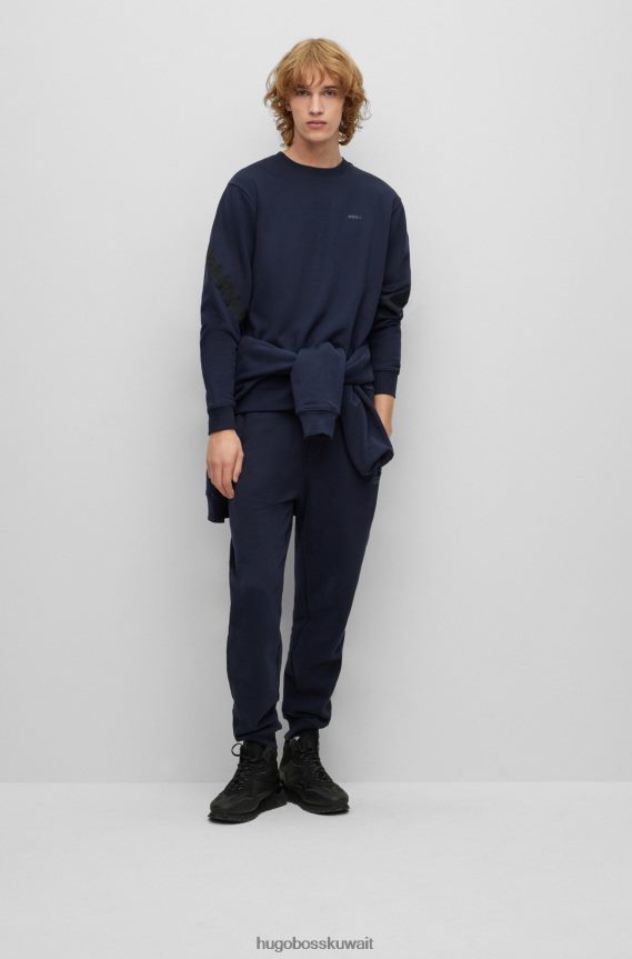 4TFNJN1762 أزرق غامق Hugo Boss سويت شيرت من القطن العضوي باللون الأزرق الداكن من Hugo مزين بشريط الشعار