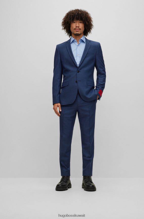 4TFNJN1765 أزرق غامق Hugo Boss بدلة زرقاء داكنة ضيقة جدًا في هوغو من مزيج الصوف المنقوش