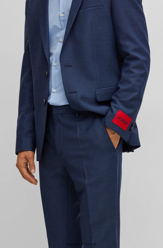 4TFNJN1765 أزرق غامق Hugo Boss بدلة زرقاء داكنة ضيقة جدًا في هوغو من مزيج الصوف المنقوش