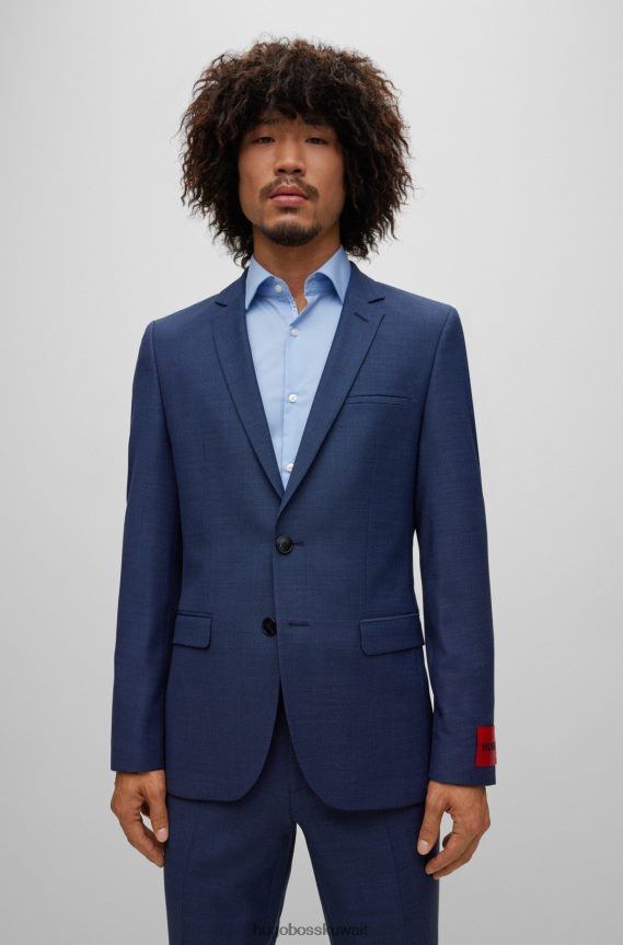 4TFNJN1765 أزرق غامق Hugo Boss بدلة زرقاء داكنة ضيقة جدًا في هوغو من مزيج الصوف المنقوش