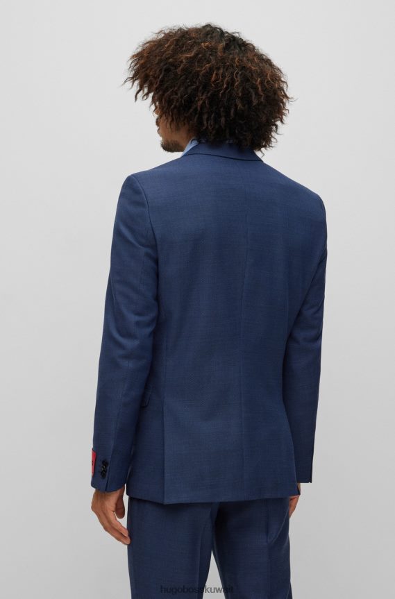 4TFNJN1765 أزرق غامق Hugo Boss بدلة زرقاء داكنة ضيقة جدًا في هوغو من مزيج الصوف المنقوش