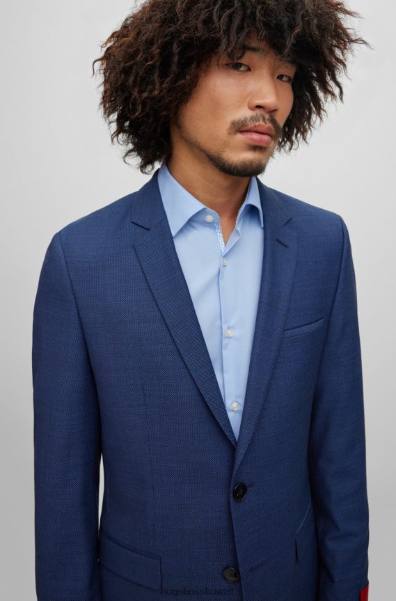 4TFNJN1765 أزرق غامق Hugo Boss بدلة زرقاء داكنة ضيقة جدًا في هوغو من مزيج الصوف المنقوش