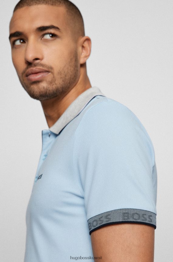 4TFNJN1769 أزرق فاتح Hugo Boss Hugo قميص بولو بقصة ضيقة مع تفاصيل الشعار باللون الأزرق الفاتح