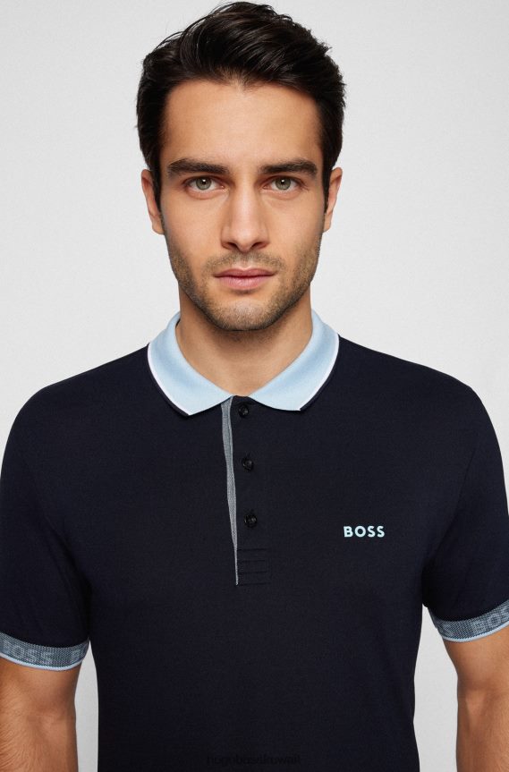 4TFNJN1770 أزرق غامق Hugo Boss قميص بولو بقصة ضيقة مع تفاصيل الشعار باللون الأزرق الداكن