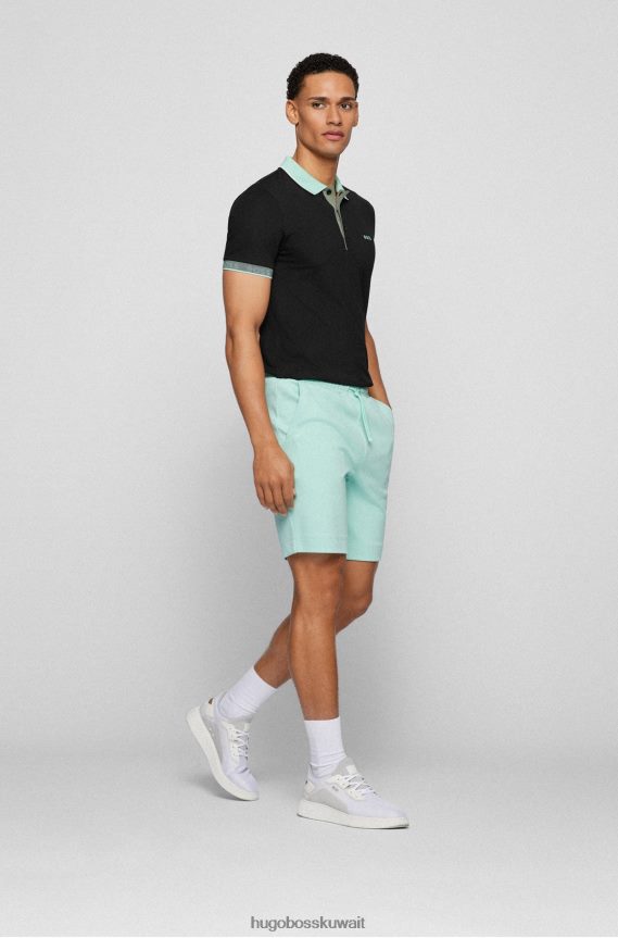 4TFNJN1771 أسود Hugo Boss قميص بولو أسود بقصة ضيقة مع تفاصيل شعار Hugo