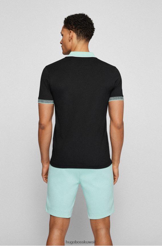 4TFNJN1771 أسود Hugo Boss قميص بولو أسود بقصة ضيقة مع تفاصيل شعار Hugo