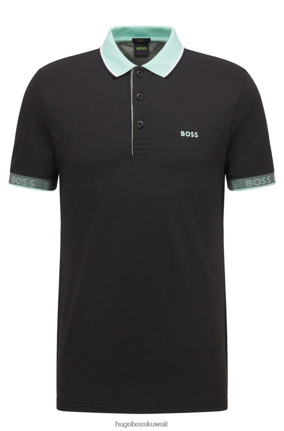 4TFNJN1771 أسود Hugo Boss قميص بولو أسود بقصة ضيقة مع تفاصيل شعار Hugo