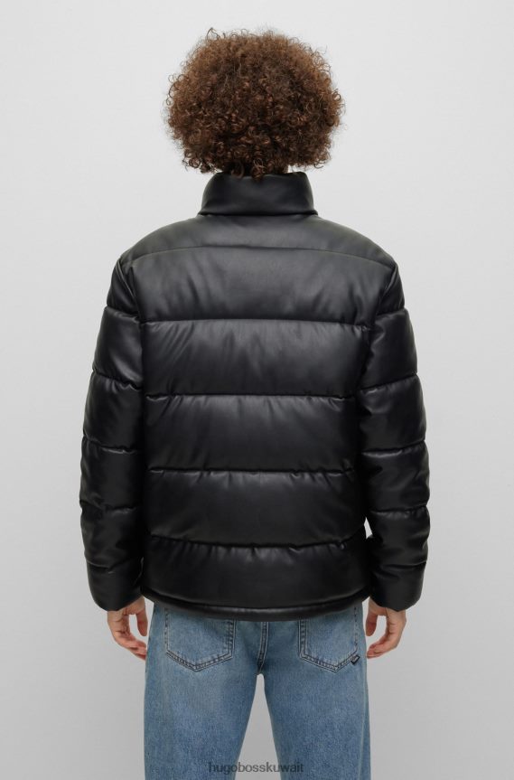 4TFNJN1772 أسود Hugo Boss سترة منتفخة من الجلد الصناعي مع شعار هوغو أسود مؤطر