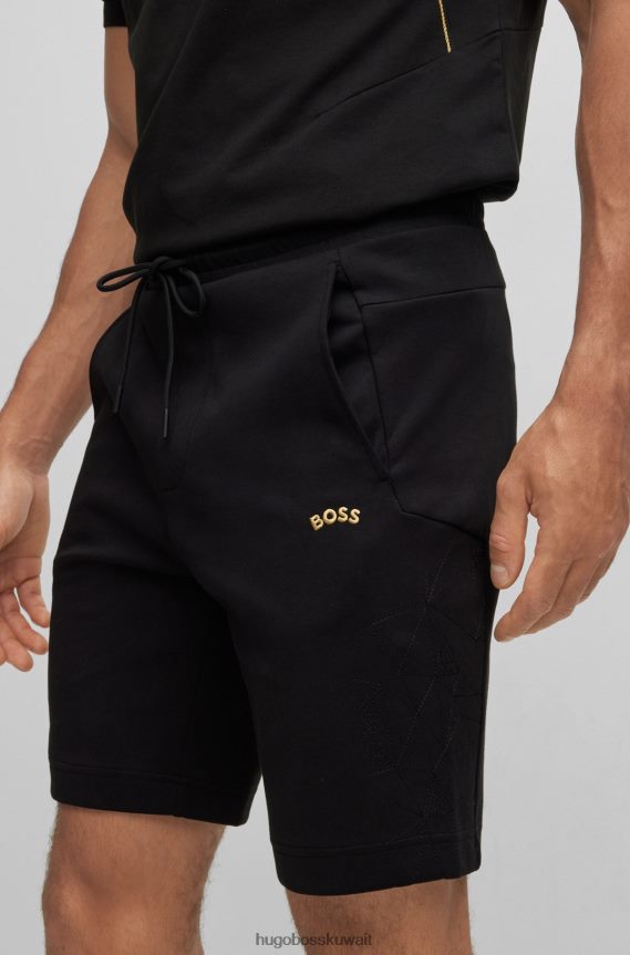 4TFNJN1773 أسود Hugo Boss شورت هوغو أسود بقصة عادية مصنوع من قماش مطاطي مع عمل فني شبكي