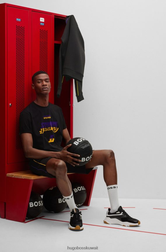 4TFNJN1788 الدوري الاميركي للمحترفين ليكرز Hugo Boss تي شيرت من القطن المطاطي NBA