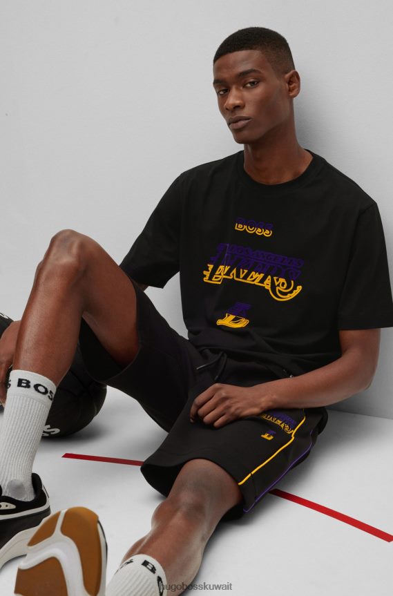 4TFNJN1788 الدوري الاميركي للمحترفين ليكرز Hugo Boss تي شيرت من القطن المطاطي NBA