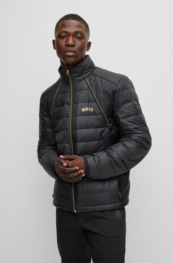 4TFNJN1789 أسود Hugo Boss سترة Hugo مقاومة للماء مع تطريز مثلث باللون الأسود