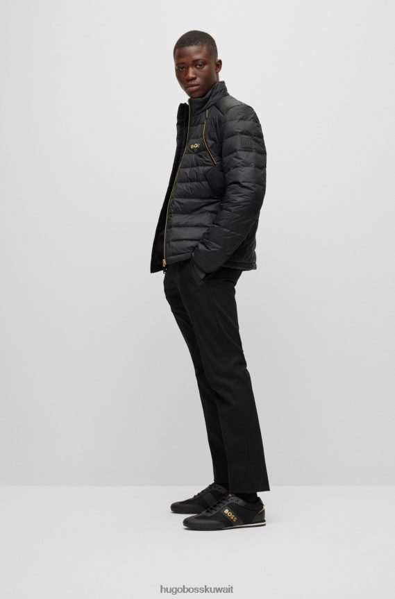 4TFNJN1789 أسود Hugo Boss سترة Hugo مقاومة للماء مع تطريز مثلث باللون الأسود