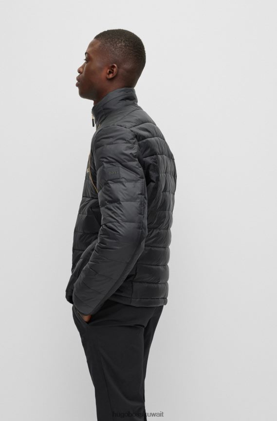 4TFNJN1789 أسود Hugo Boss سترة Hugo مقاومة للماء مع تطريز مثلث باللون الأسود