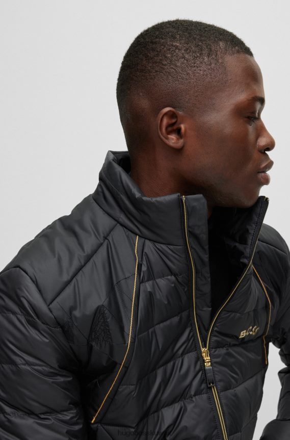 4TFNJN1789 أسود Hugo Boss سترة Hugo مقاومة للماء مع تطريز مثلث باللون الأسود