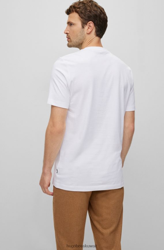 4TFNJN1792 أبيض Hugo Boss تي شيرت من الجيرسي القطني بقصة ضيقة مع شعار عمل فني باللون الأبيض