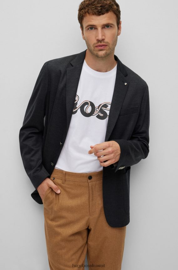 4TFNJN1792 أبيض Hugo Boss تي شيرت من الجيرسي القطني بقصة ضيقة مع شعار عمل فني باللون الأبيض