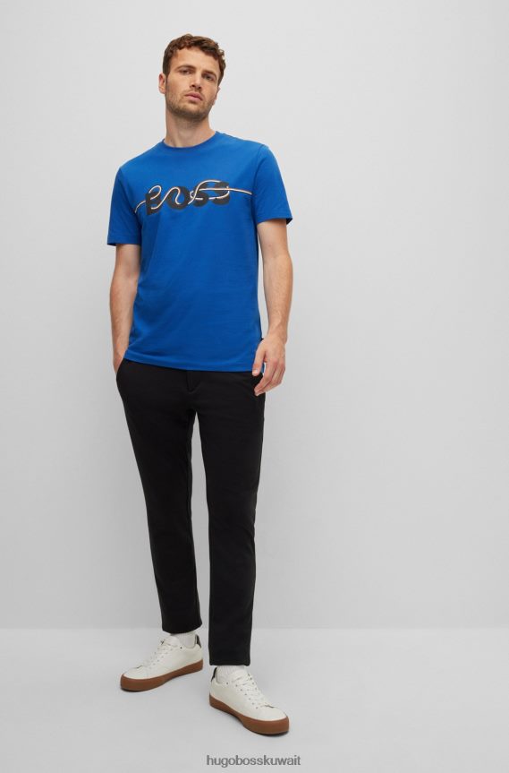 4TFNJN1793 أزرق Hugo Boss تيشيرت بقصة ضيقة من الجيرسي القطني من هوغو باللون الأزرق مع شعار فني