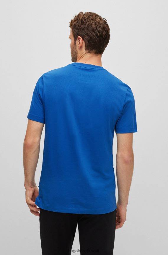 4TFNJN1793 أزرق Hugo Boss تيشيرت بقصة ضيقة من الجيرسي القطني من هوغو باللون الأزرق مع شعار فني