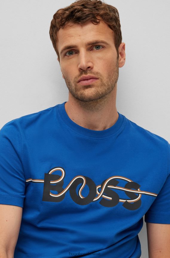 4TFNJN1793 أزرق Hugo Boss تيشيرت بقصة ضيقة من الجيرسي القطني من هوغو باللون الأزرق مع شعار فني