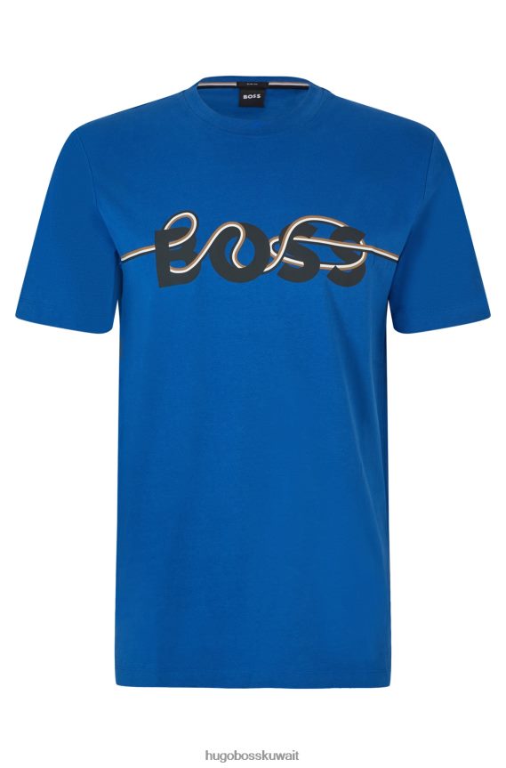 4TFNJN1793 أزرق Hugo Boss تيشيرت بقصة ضيقة من الجيرسي القطني من هوغو باللون الأزرق مع شعار فني