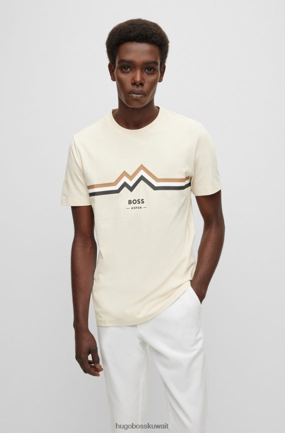 4TFNJN1794 أبيض Hugo Boss تيشيرت هوغو من الجيرسي القطني الأبيض بقصة ضيقة مع شعار فني