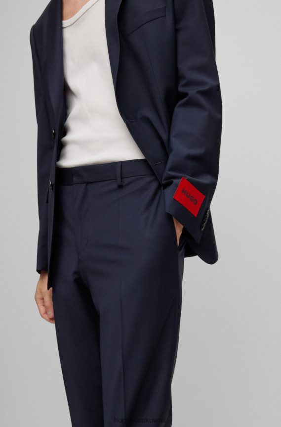 4TFNJN1795 أزرق غامق Hugo Boss بنطلون Hugo ذو قصة ضيقة مصنوع من قماش ثنائي التمدد باللون الأزرق الداكن