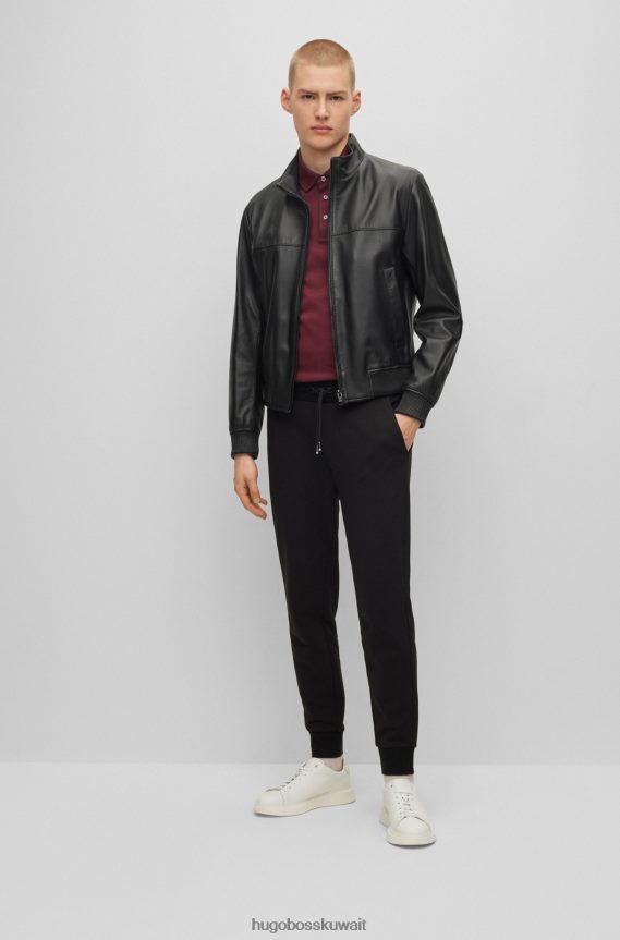 4TFNJN1797 أسود Hugo Boss سترة بومبر سوداء من جلد نابا هوغو
