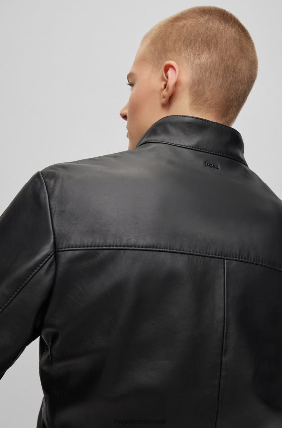4TFNJN1797 أسود Hugo Boss سترة بومبر سوداء من جلد نابا هوغو