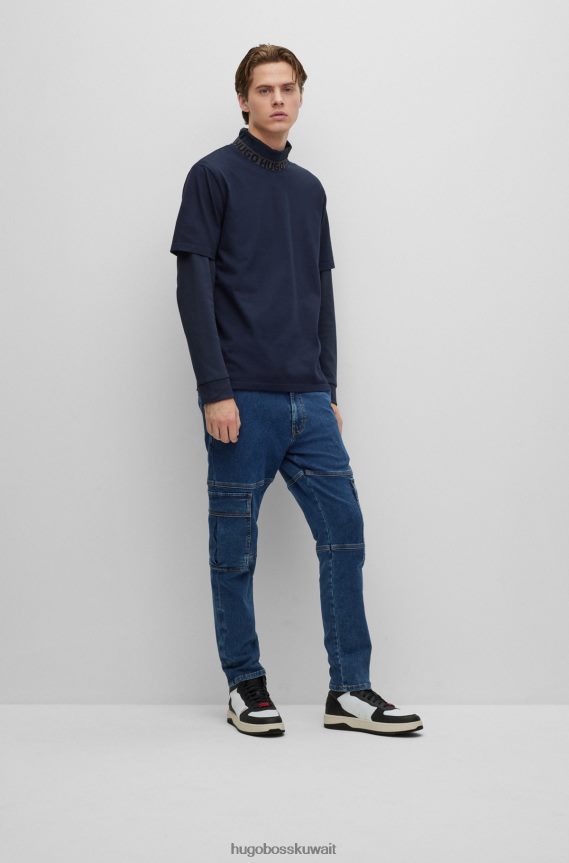4TFNJN1799 أزرق غامق Hugo Boss تيشيرت هوغو من قطن الجيرسي باللون الأزرق الداكن مع ياقة منسوجة بشعار الماركة
