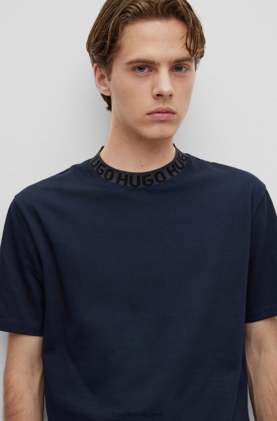 4TFNJN1799 أزرق غامق Hugo Boss تيشيرت هوغو من قطن الجيرسي باللون الأزرق الداكن مع ياقة منسوجة بشعار الماركة