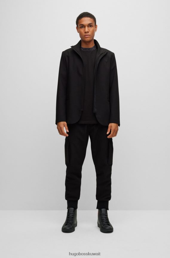 4TFNJN1800 أسود Hugo Boss تيشيرت هوغو من الجيرسي القطني باللون الأسود مع ياقة منسوجة بشعار الماركة