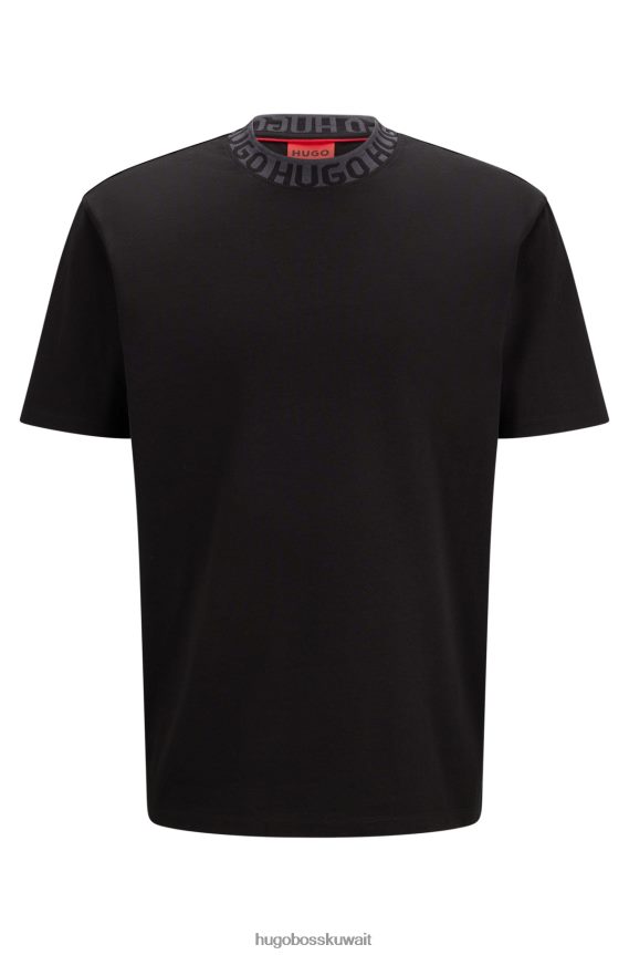 4TFNJN1800 أسود Hugo Boss تيشيرت هوغو من الجيرسي القطني باللون الأسود مع ياقة منسوجة بشعار الماركة