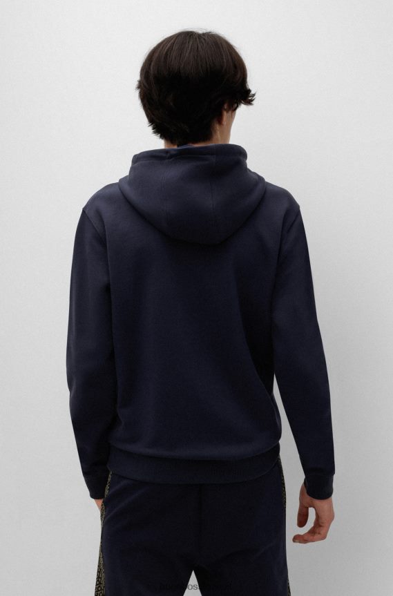 4TFNJN1801 أزرق غامق Hugo Boss هودي بغطاء للرأس مريح من Hugo مصنوع من قماش تيري الفرنسي مع طباعة الشعار باللون الأزرق الداكن