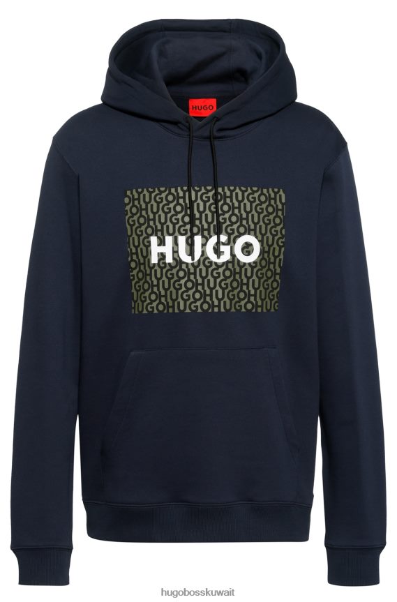 4TFNJN1801 أزرق غامق Hugo Boss هودي بغطاء للرأس مريح من Hugo مصنوع من قماش تيري الفرنسي مع طباعة الشعار باللون الأزرق الداكن