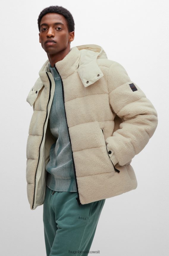 4TFNJN1802 أبيض Hugo Boss سترة مبطنة مريحة من صوف الشيربا باللون الأبيض