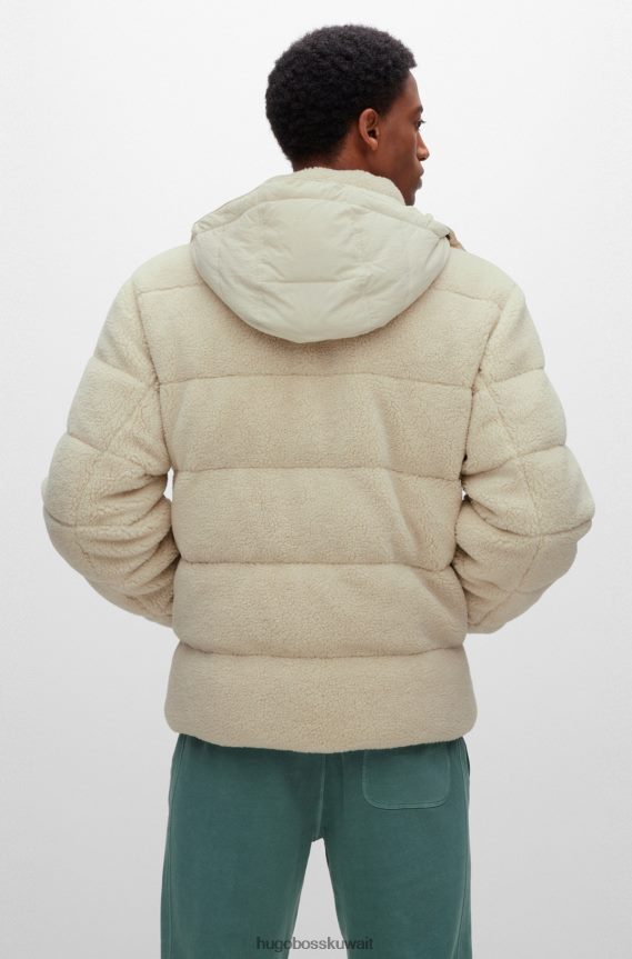 4TFNJN1802 أبيض Hugo Boss سترة مبطنة مريحة من صوف الشيربا باللون الأبيض