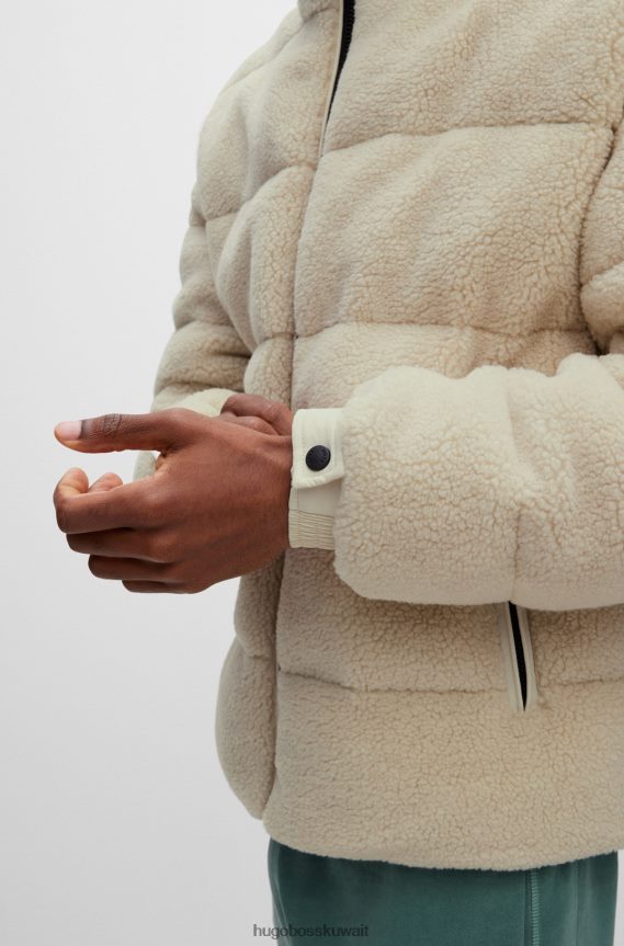 4TFNJN1802 أبيض Hugo Boss سترة مبطنة مريحة من صوف الشيربا باللون الأبيض