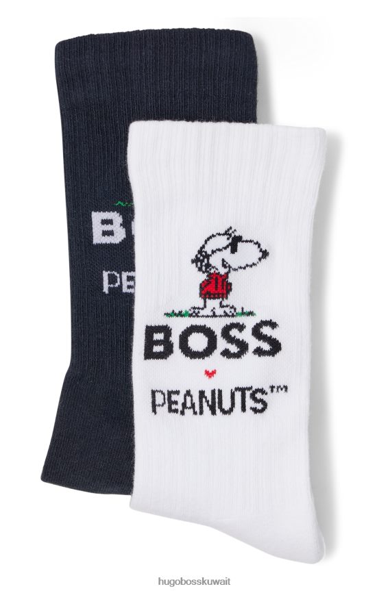 4TFNJN1803 أبيض أسود Hugo Boss × عبوة من قطعتين من الجوارب القطنية مع عمل فني حصري باللون الأسود