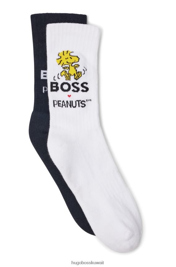 4TFNJN1804 أبيض أسود Hugo Boss × عبوة من قطعتين من الجوارب المصنوعة من مزيج القطن مع عمل فني حصري