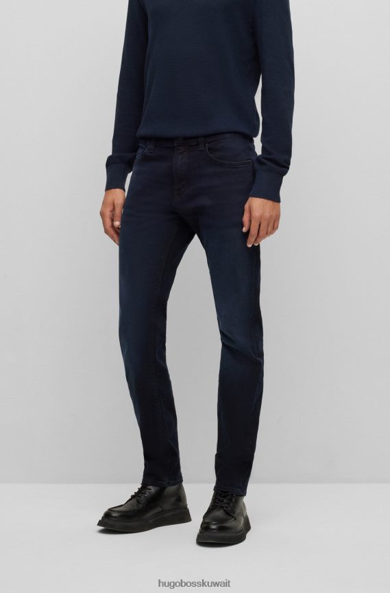 4TFNJN1805 أزرق غامق Hugo Boss جينز أزرق داكن بقصة عادية من قماش الدنيم المريح المطاطي باللون الأزرق والأسود