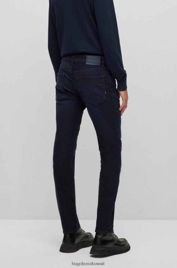 4TFNJN1805 أزرق غامق Hugo Boss جينز أزرق داكن بقصة عادية من قماش الدنيم المريح المطاطي باللون الأزرق والأسود