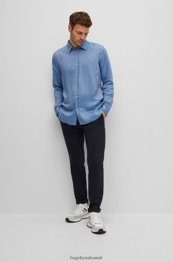 4TFNJN1806 أزرق Hugo Boss قميص بقصة ضيقة من مادة ايوسل لايوسيل أوكسفورد هوغو الأزرق